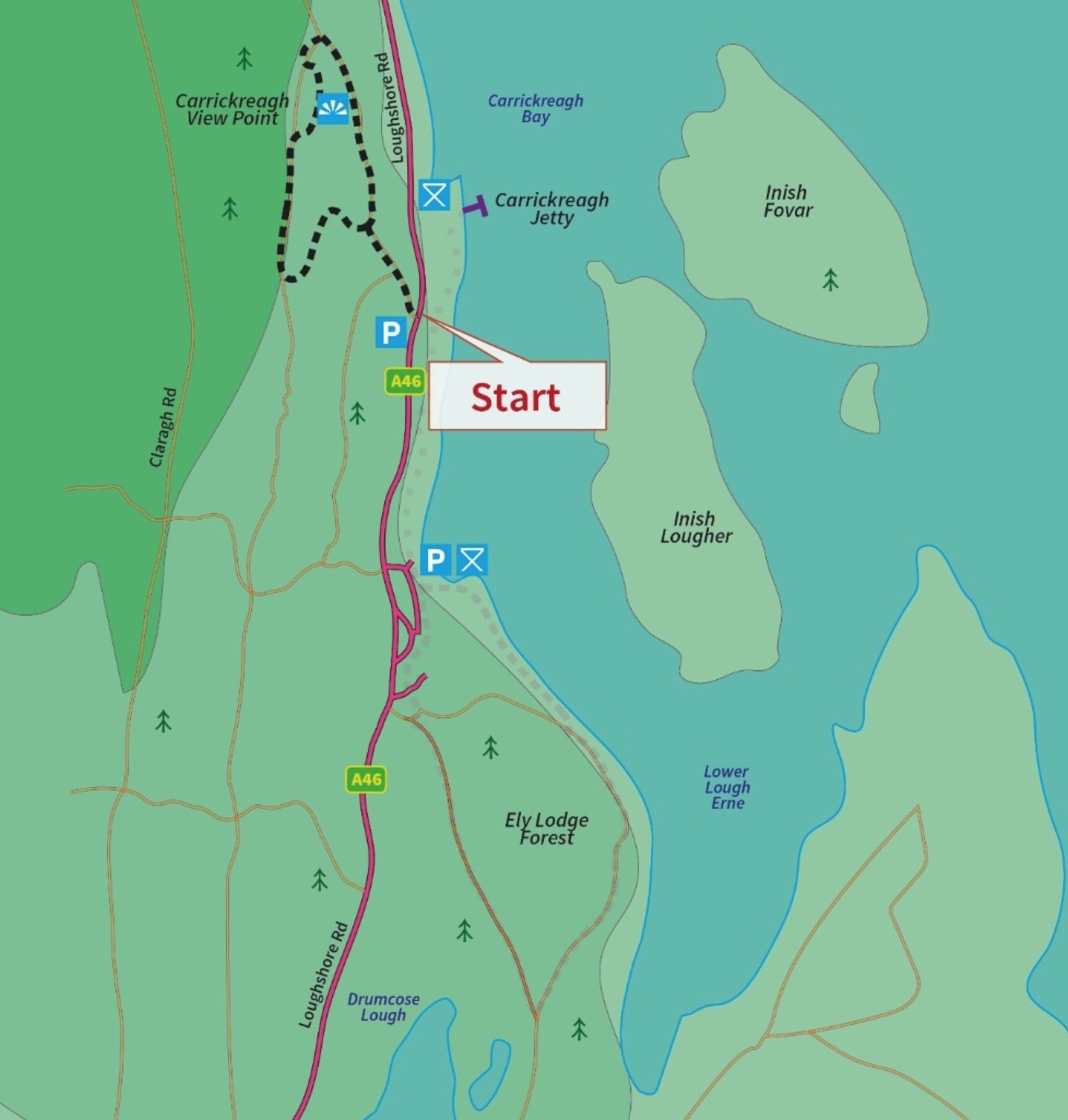 Ely Lodge Carrickreagh Viewpoint Walk Map 2400px